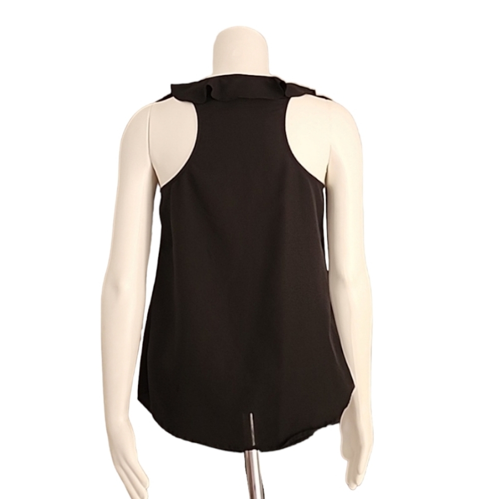 MOSSIMO Vintage 2010 Black Ruffled Tank Top S Satin Racerback Chiffon Blouse - Picture 4 of 14